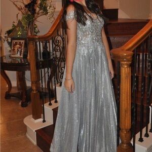 Elegant Silver Evening Gown by Chelsea